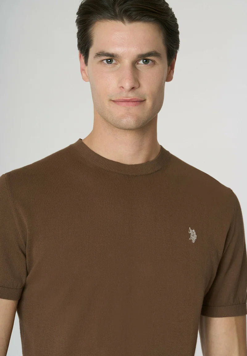 T-SHIRT UOMO US POLO ASSN MANICHE CORTE IN COTONE MARRONE