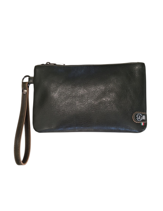 Pochette con Polsiera Vera Pelle Vegetale Verde