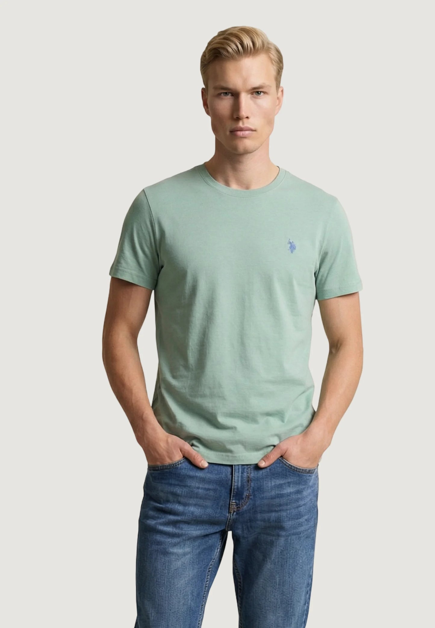 T-SHIRT UOMO US POLO ASSN MANICHE CORTE IN COTONE VERDE