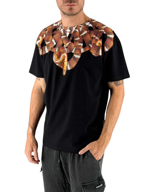 MARCELO BURLON T-SHIRT MEZZA MANICA COUNTY OF MILAN NERO SERPENTE MARRONE