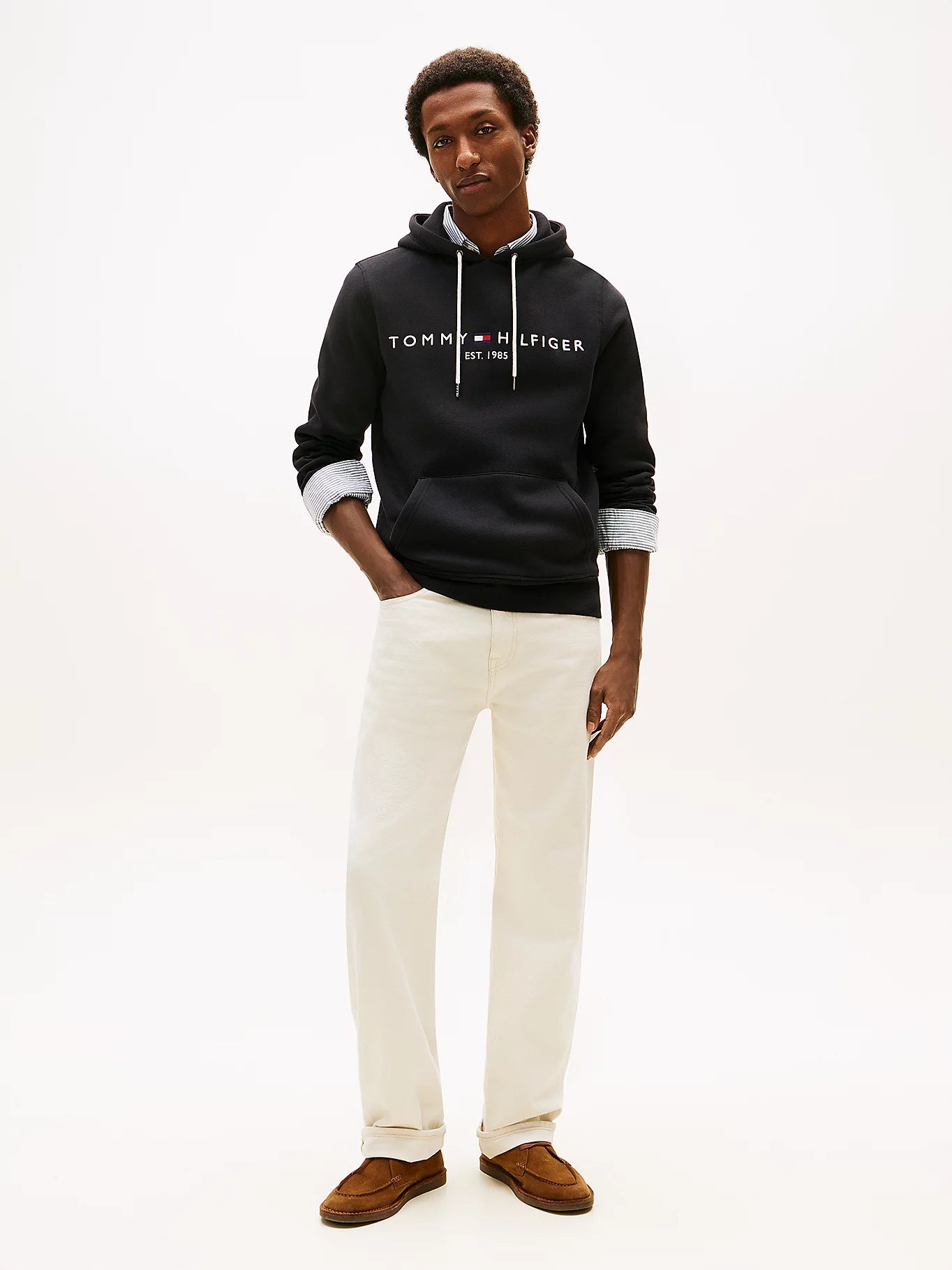 FELPA TOMMY HILFIGER UOMO CON CAPPUCCIO FELPATA LOGO RICAMATO NERO