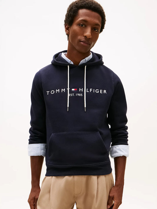 FELPA TOMMY HILFIGER UOMO CON CAPPUCCIO FELPATA LOGO RICAMATO BLU NAVY
