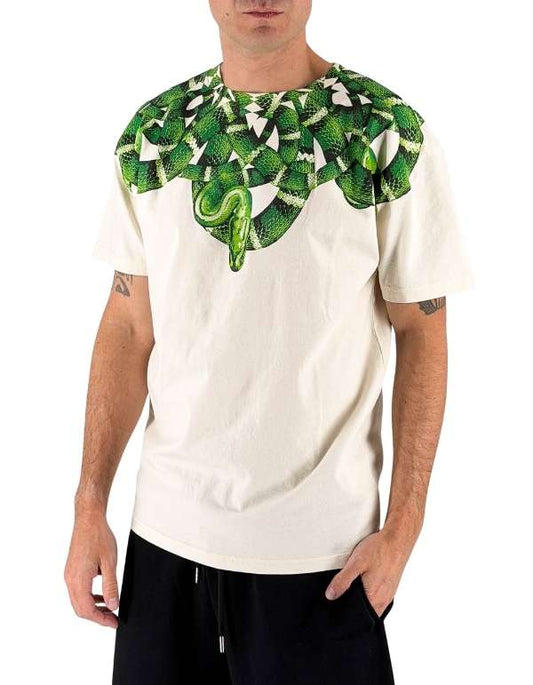 MARCELO BURLON T-SHIRT MEZZA MANICA COUNTY OF MILAN BIANCO SERPENTE VERDE