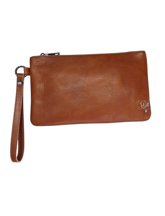 Pochette con Polsiera Vera Pelle Vegetale Cognac