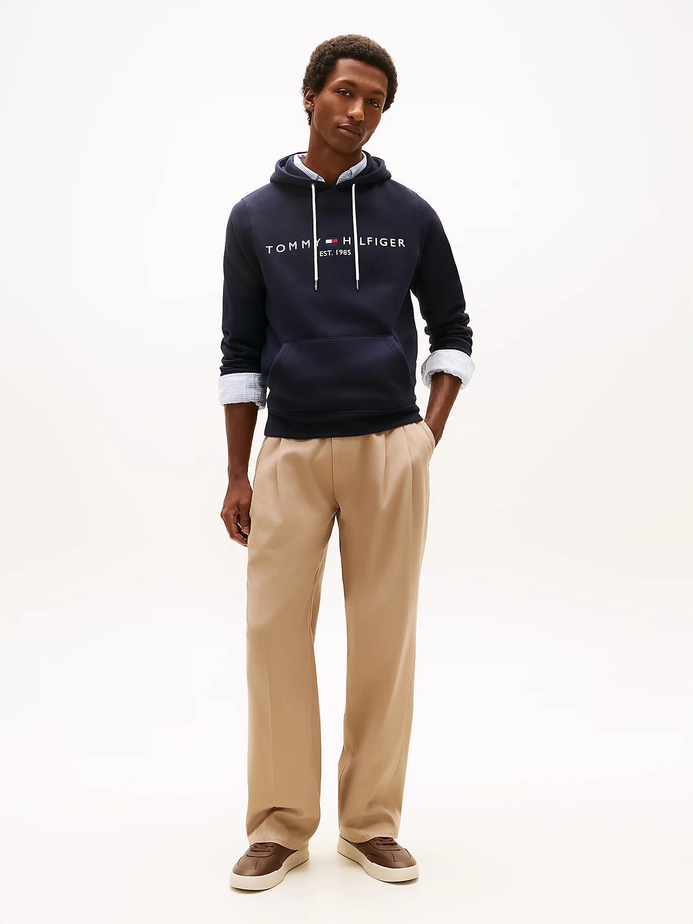 FELPA TOMMY HILFIGER UOMO CON CAPPUCCIO FELPATA LOGO RICAMATO BLU NAVY