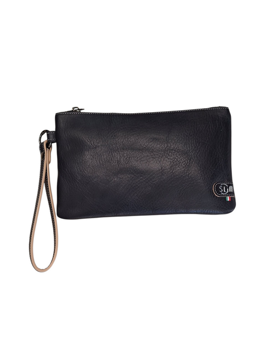 Pochette con Polsiera Vera Pelle Vegetale Blu
