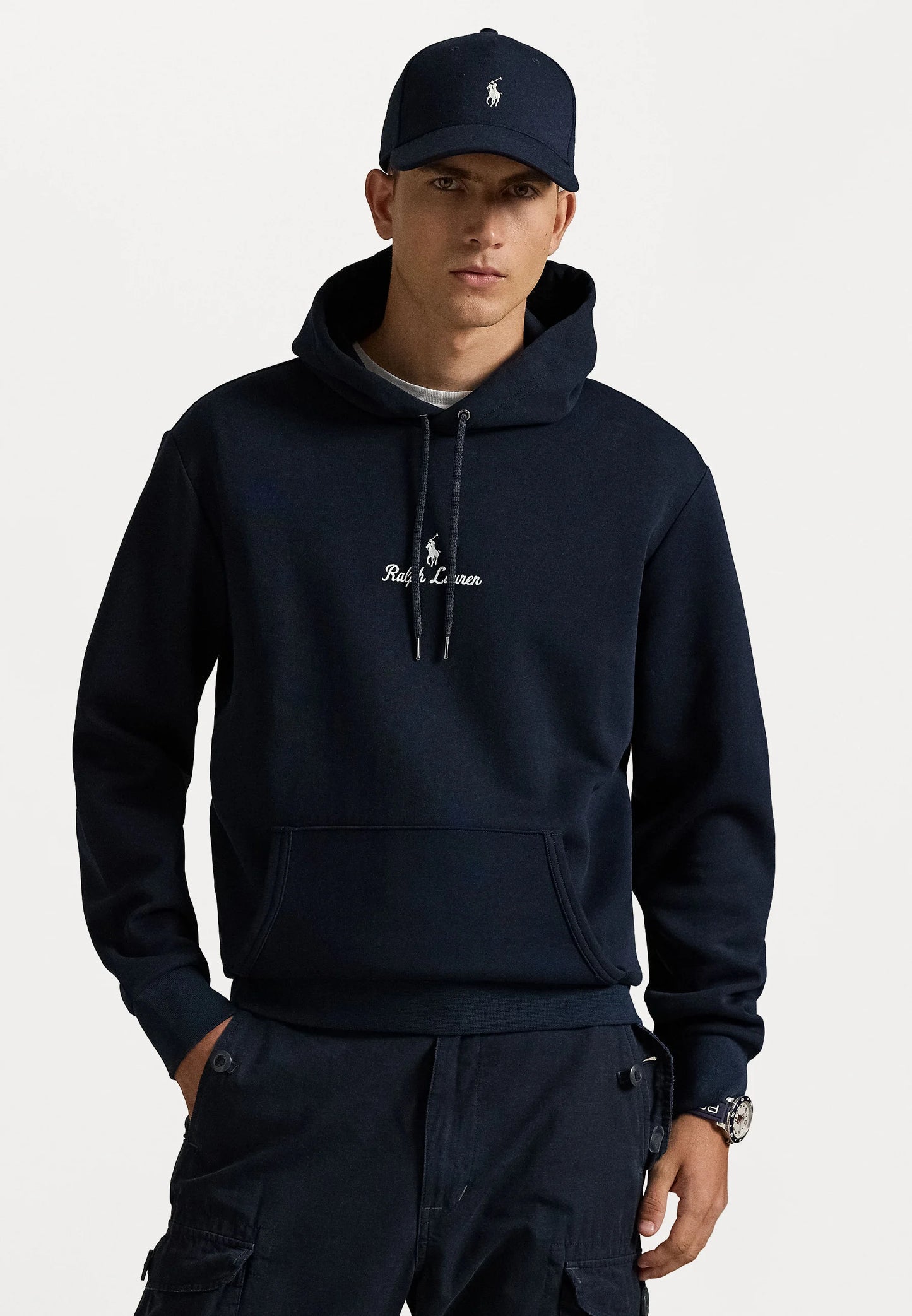 FELPA RALPH LAUREN CON CAPPUCCIO A MAGLIA DOPPIA BLU SCURO