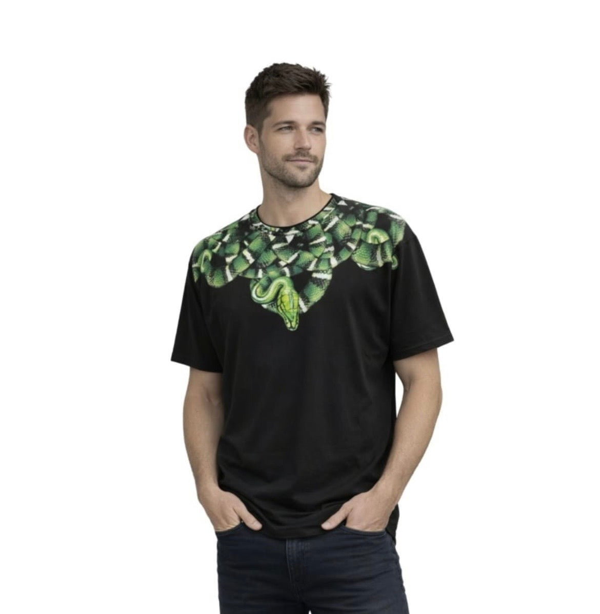 MARCELO BURLON T-SHIRT MEZZA MANICA COUNTY OF MILAN NERO SERPENTE VERDE