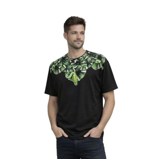 MARCELO BURLON T-SHIRT MEZZA MANICA COUNTY OF MILAN NERO SERPENTE VERDE