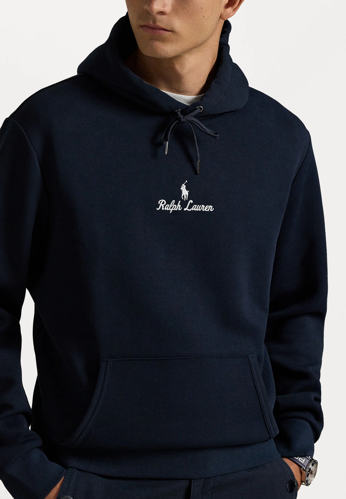 FELPA RALPH LAUREN CON CAPPUCCIO A MAGLIA DOPPIA BLU SCURO