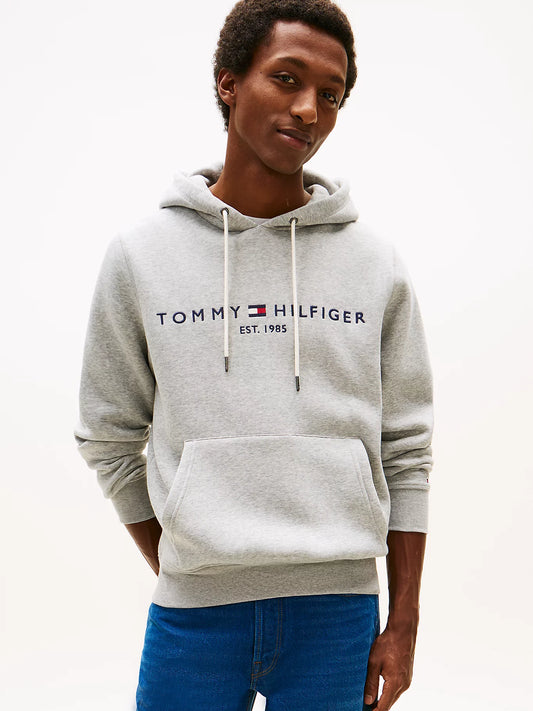 FELPA TOMMY HILFIGER UOMO CON CAPPUCCIO FELPATA LOGO RICAMATO GRIGIO