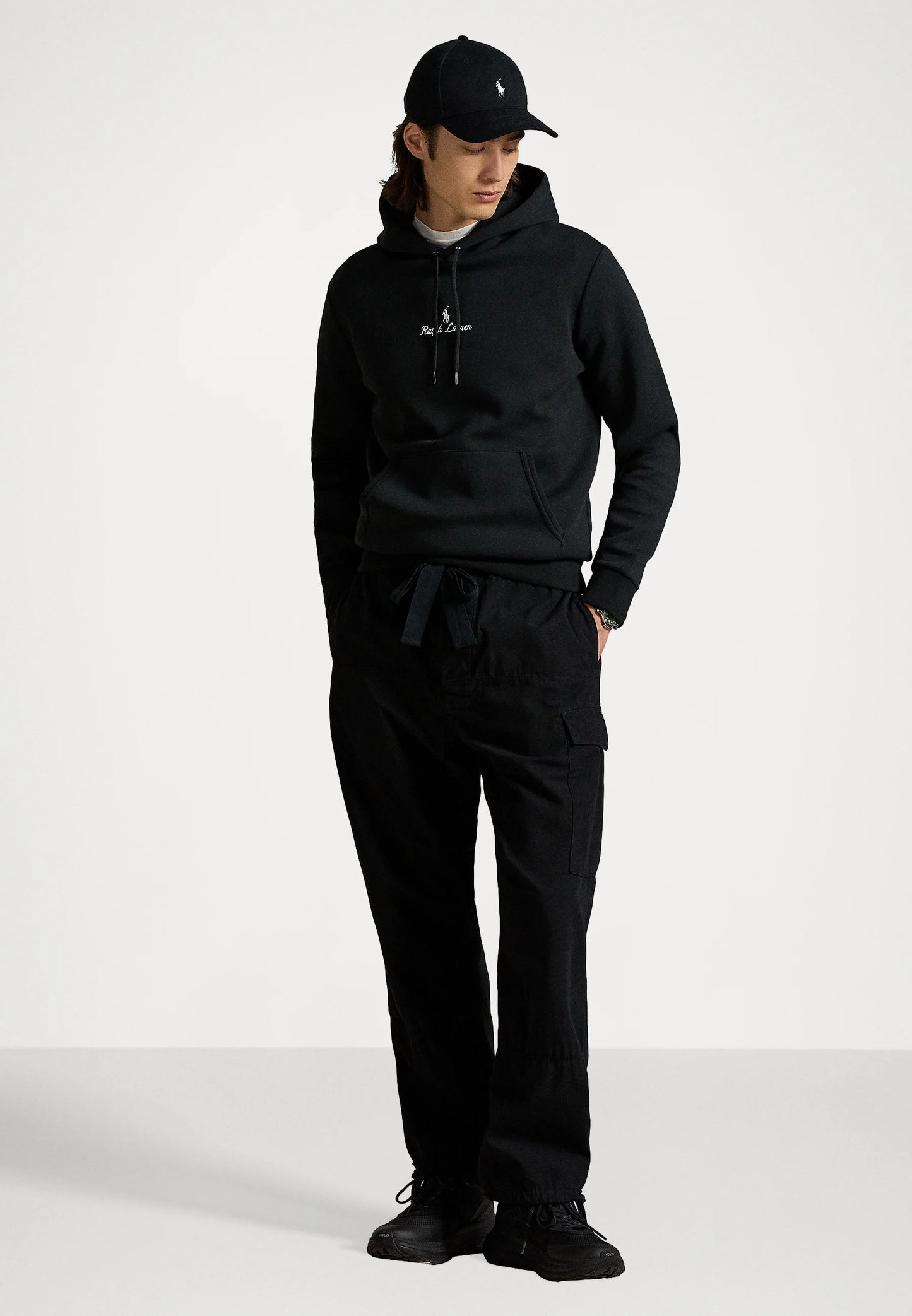 FELPA RALPH LAUREN CON CAPPUCCIO A MAGLIA DOPPIA NERO