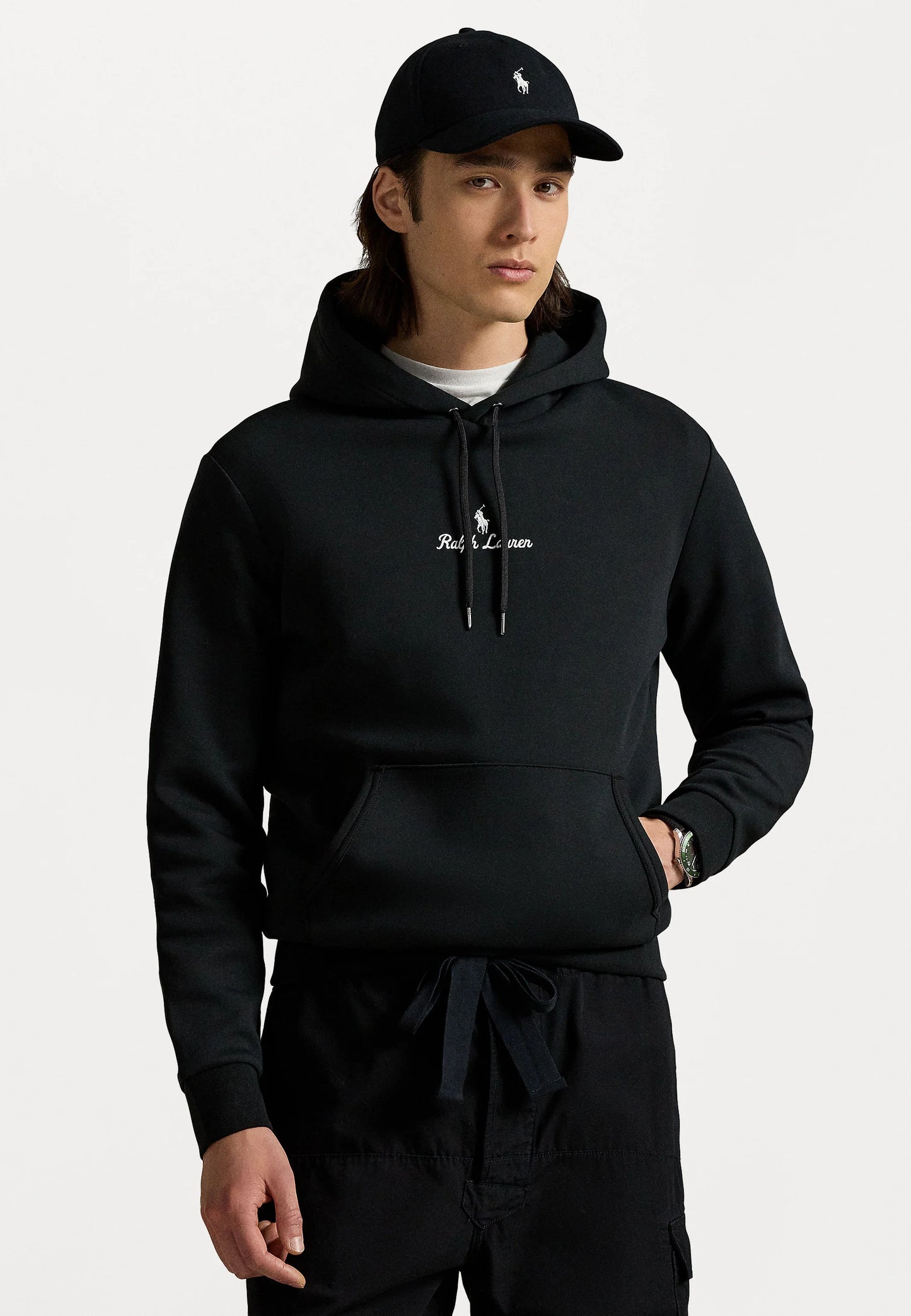 FELPA RALPH LAUREN CON CAPPUCCIO A MAGLIA DOPPIA NERO