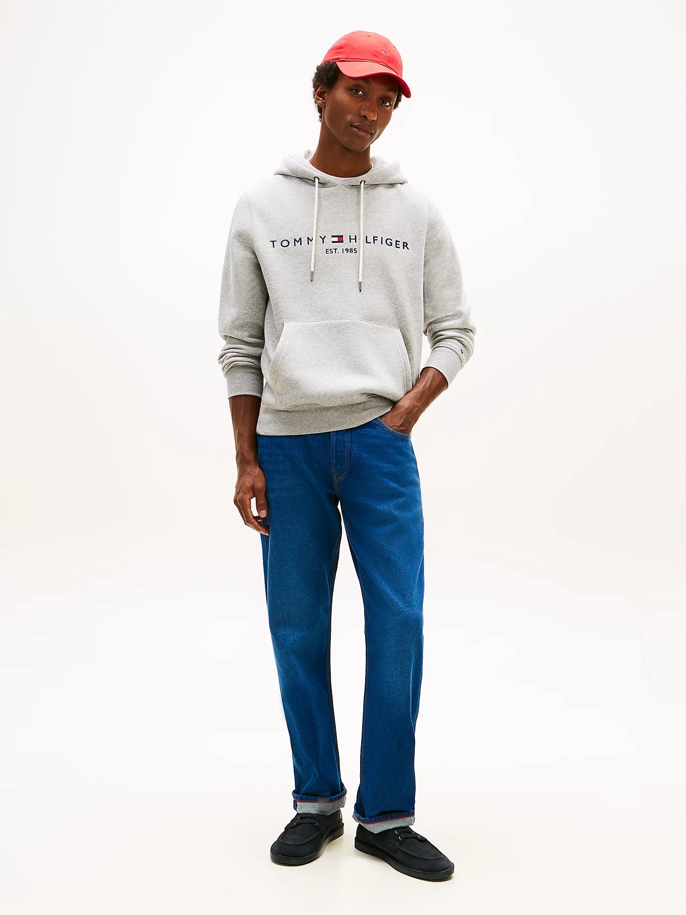 FELPA TOMMY HILFIGER UOMO CON CAPPUCCIO FELPATA LOGO RICAMATO GRIGIO