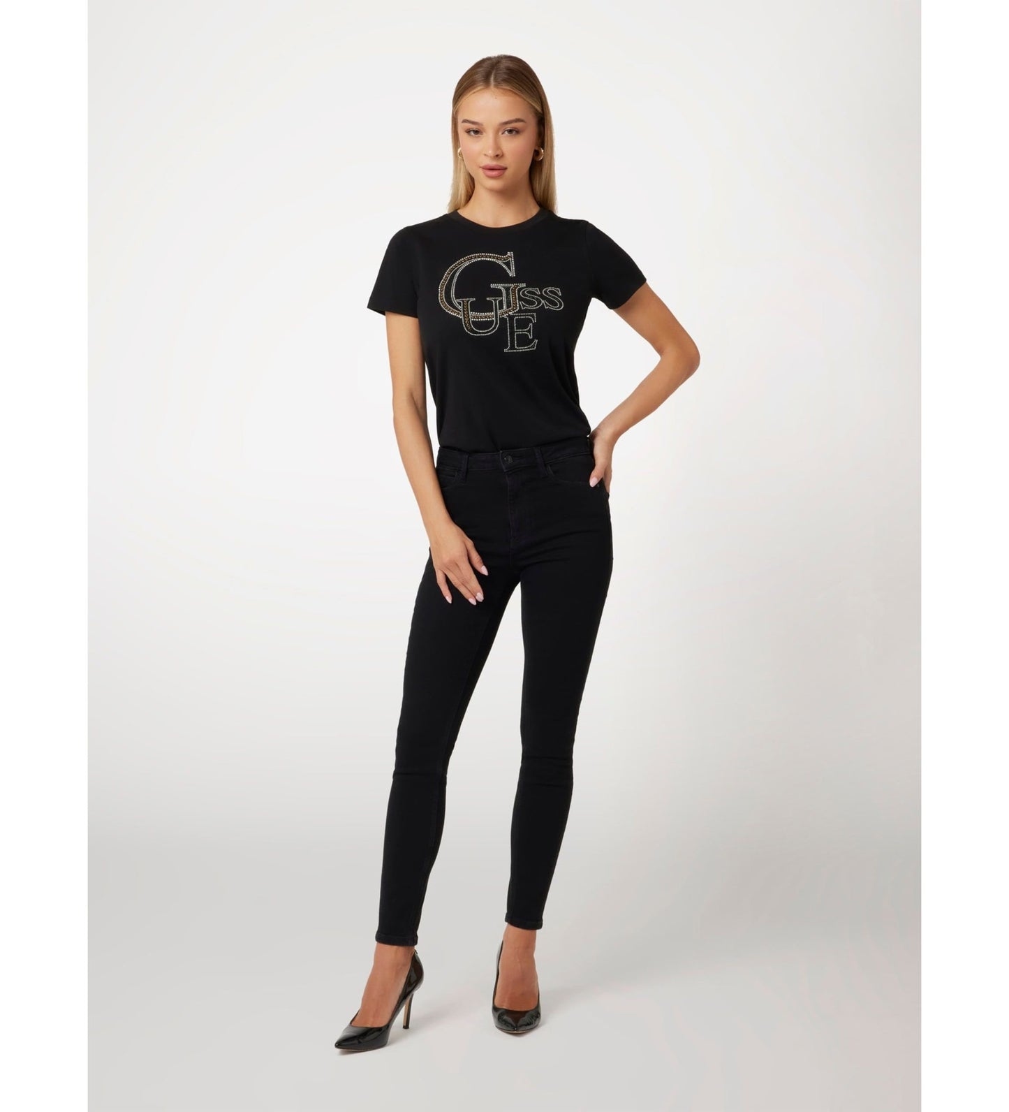 T-SHIRT GUESS MAGLIETTA NERA SCINTILLANTE