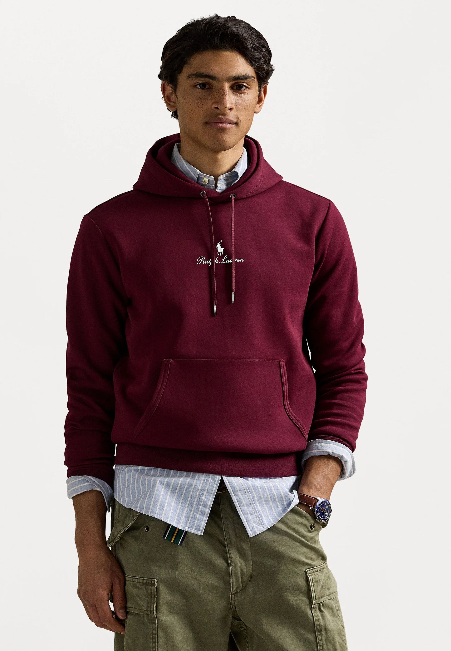 FELPA RALPH LAUREN CON CAPPUCCIO A MAGLIA DOPPIA BORDEAUX