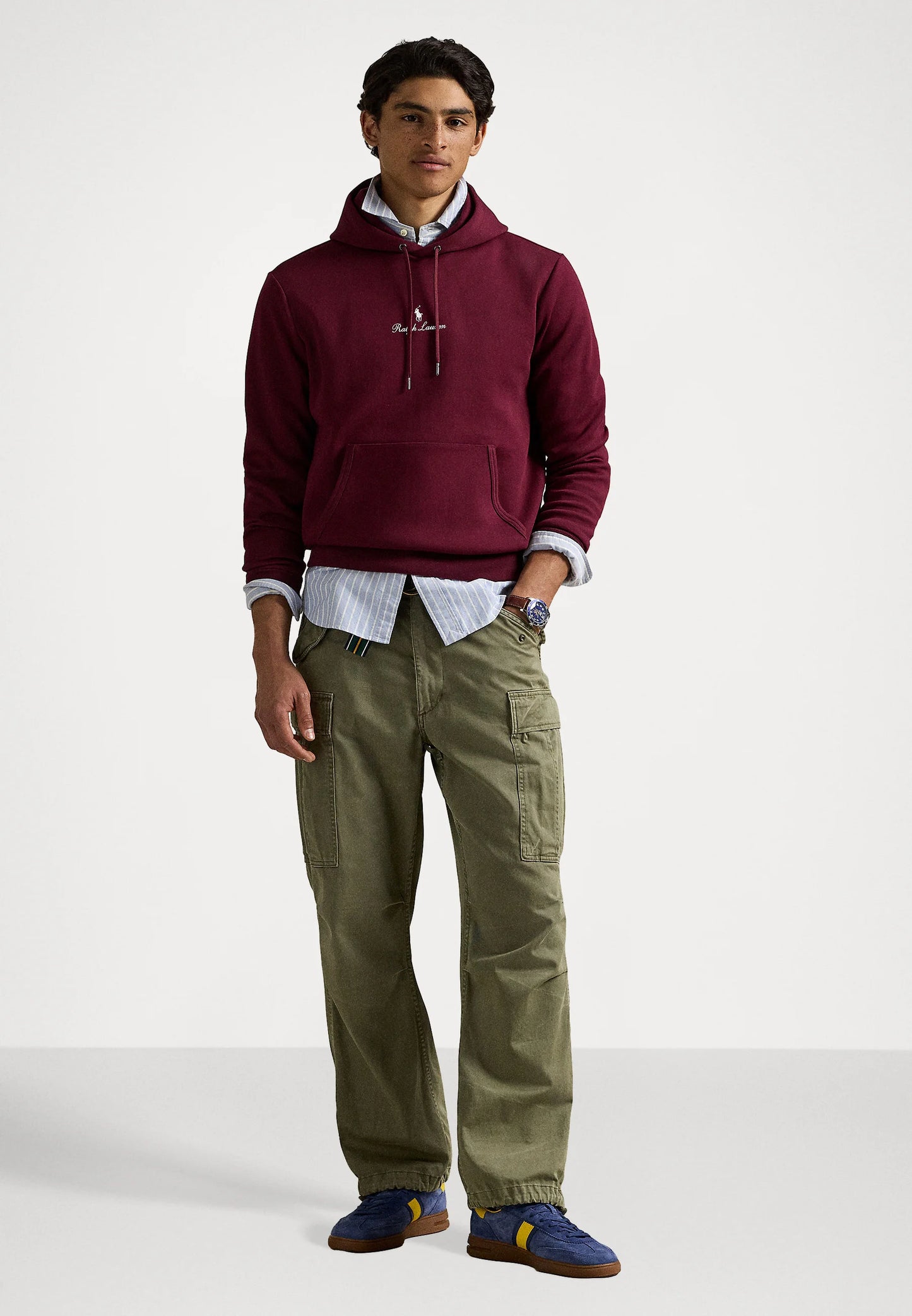 FELPA RALPH LAUREN CON CAPPUCCIO A MAGLIA DOPPIA BORDEAUX