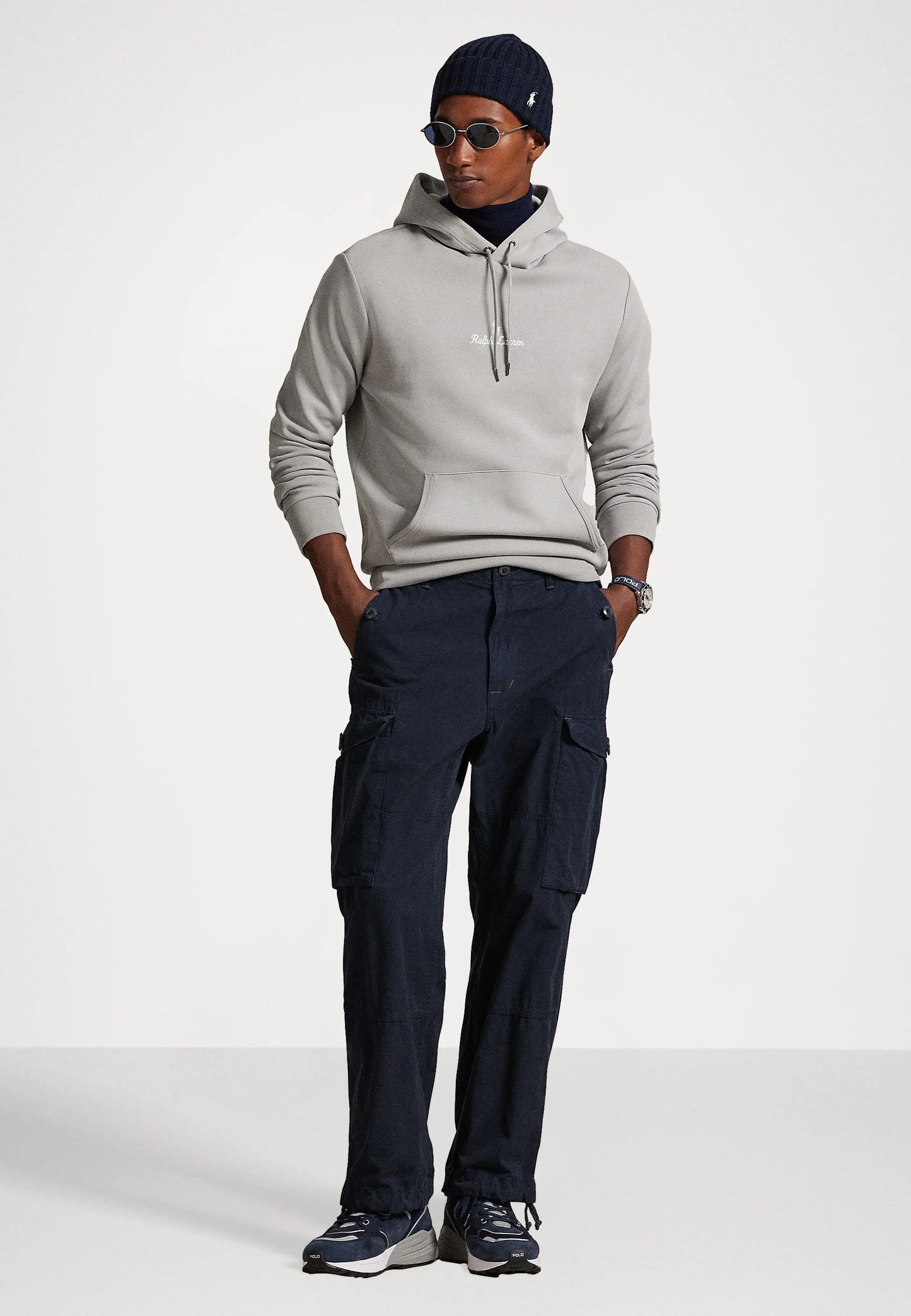 FELPA RALPH LAUREN CON CAPPUCCIO A MAGLIA DOPPIA GRIGIO