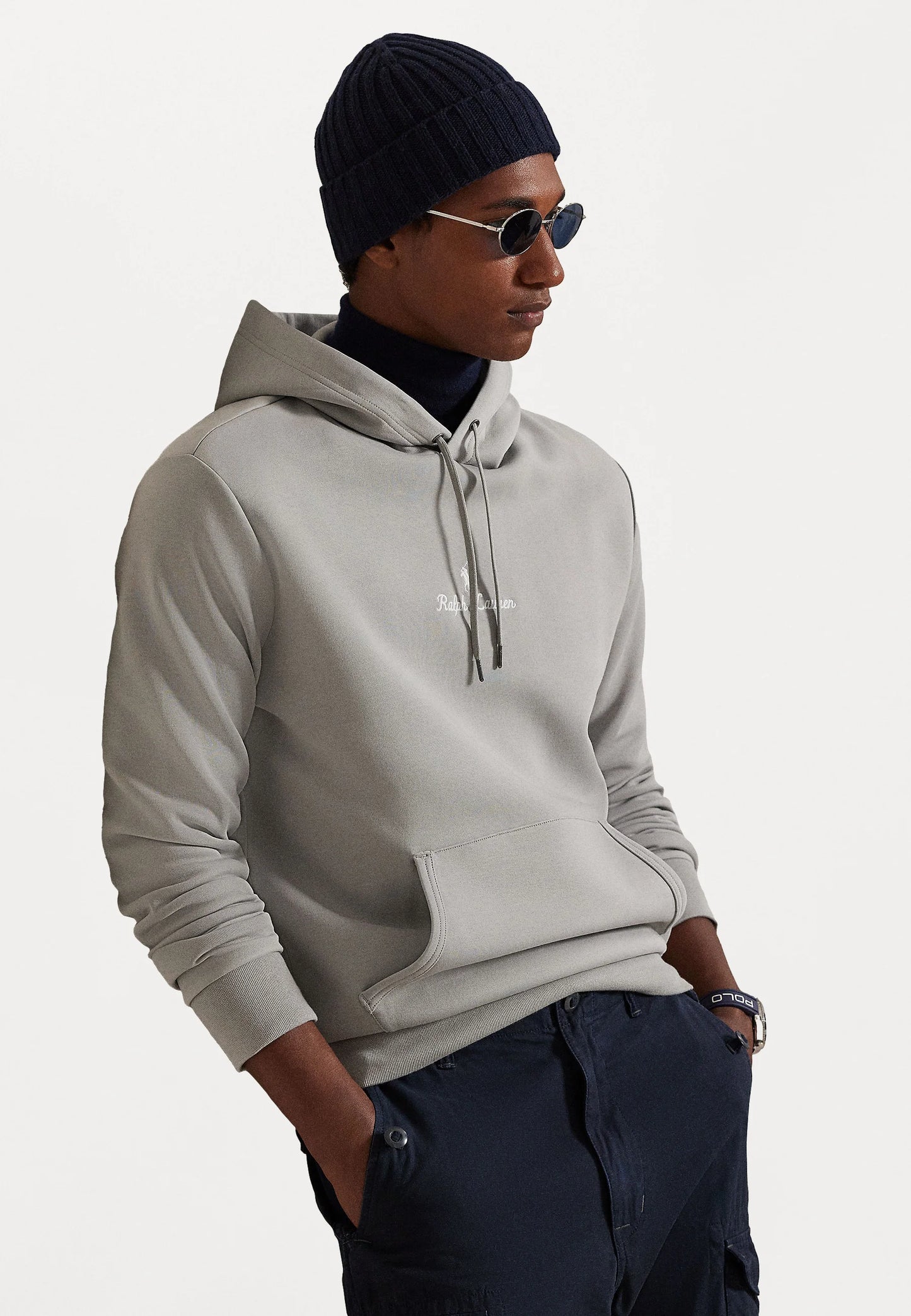 FELPA RALPH LAUREN CON CAPPUCCIO A MAGLIA DOPPIA GRIGIO