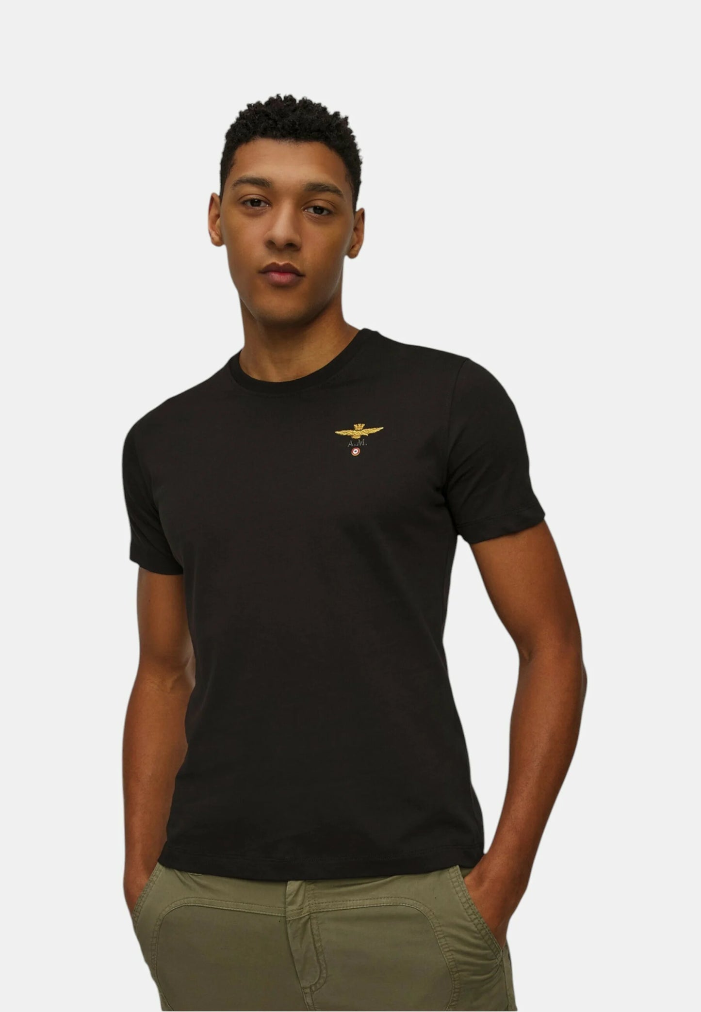 T-SHIRT UOMO AERONAUTICA MILITARE BASIC MEZZA MANICA NERO