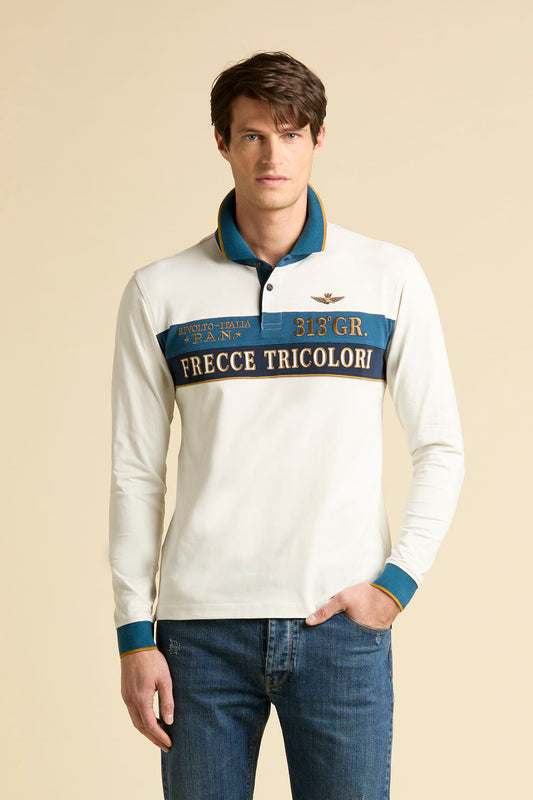 POLO P.A.N. COLOR BLOCK RICAMATA AERONAUTICA MILITARE BIANCA