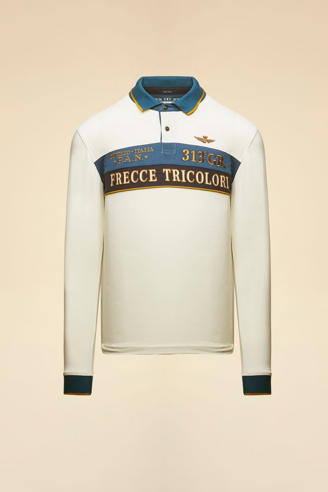 POLO P.A.N. COLOR BLOCK RICAMATA AERONAUTICA MILITARE BIANCA