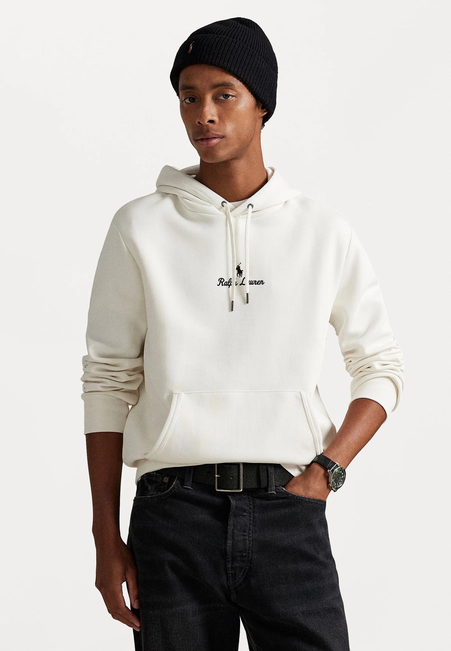 FELPA RALPH LAUREN CON CAPPUCCIO A MAGLIA DOPPIA BIANCO