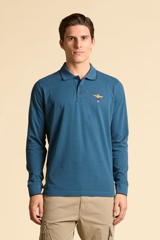 POLO BASICA MANICA LUNGA IN COTONE AERONAUTICA MILITARE BLU AVIO