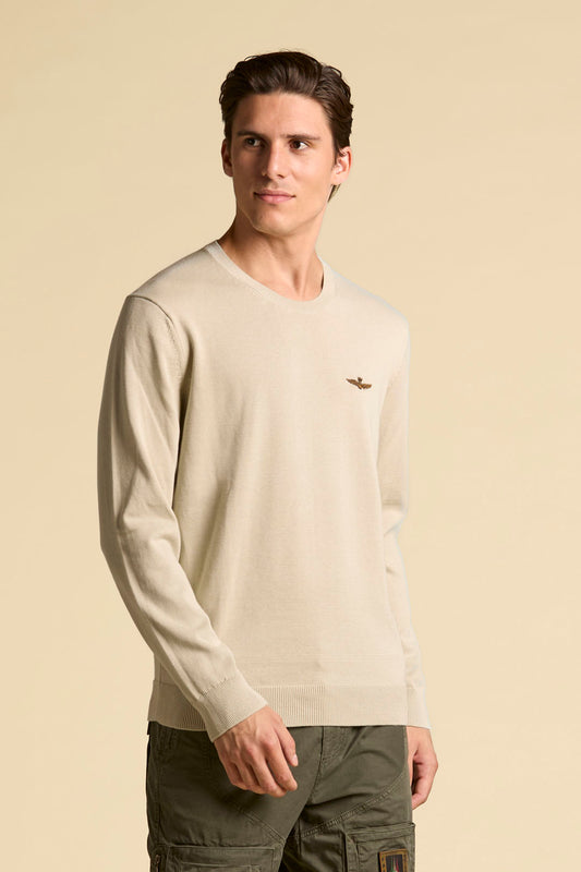 MAGLIA GIROCOLLO IN COTONE TINTO FILO AERONAUTICA MILITARE BEIGE