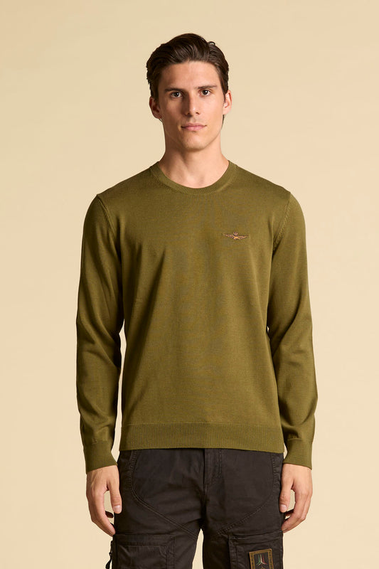 MAGLIA GIROCOLLO IN COTONE TINTO FILO AERONAUTICA MILITARE VERDE OLIVA