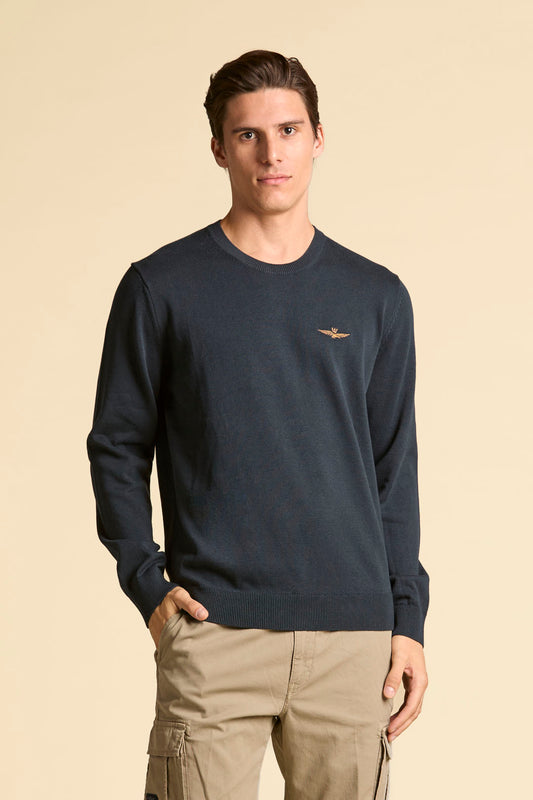 MAGLIA GIROCOLLO IN COTONE TINTO FILO AERONAUTICA MILITARE BLU