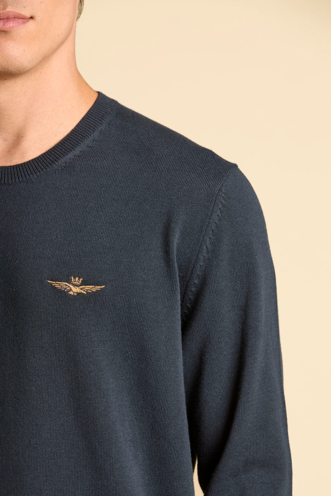 MAGLIA GIROCOLLO IN COTONE TINTO FILO AERONAUTICA MILITARE BLU