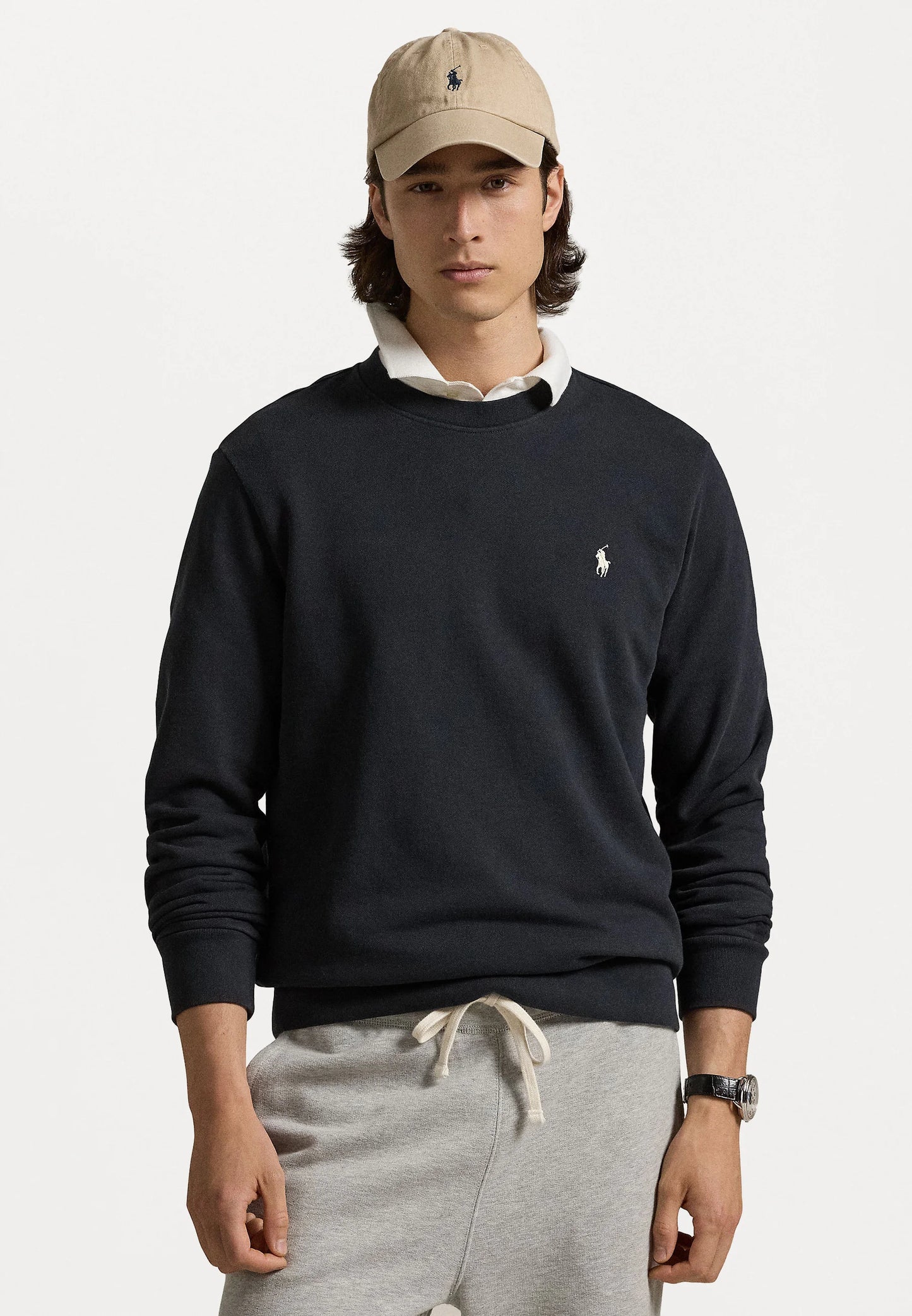FELPA RALPH LAUREN LOOPBACK IN COTONE GIROCOLLO NERO