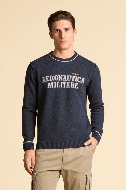 MAGLIONE IN LANA CON LOGO JACQUARD AERONAUTICA MILITARE BLU
