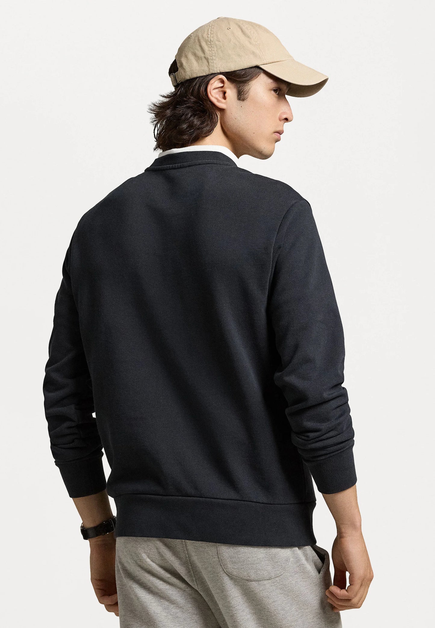 FELPA RALPH LAUREN LOOPBACK IN COTONE GIROCOLLO NERO