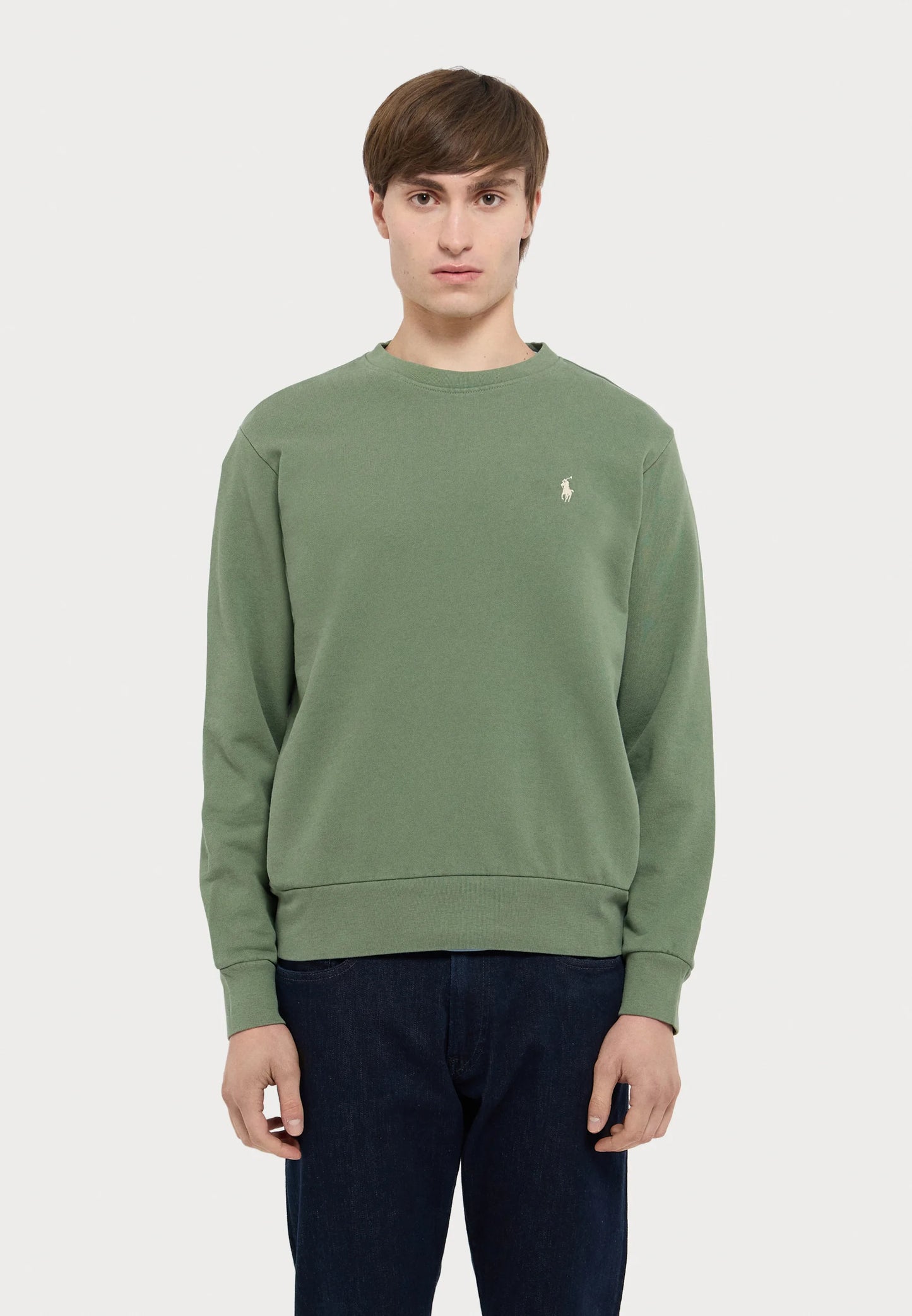FELPA RALPH LAUREN LOOPBACK IN COTONE GIROCOLLO VERDE CHIARO