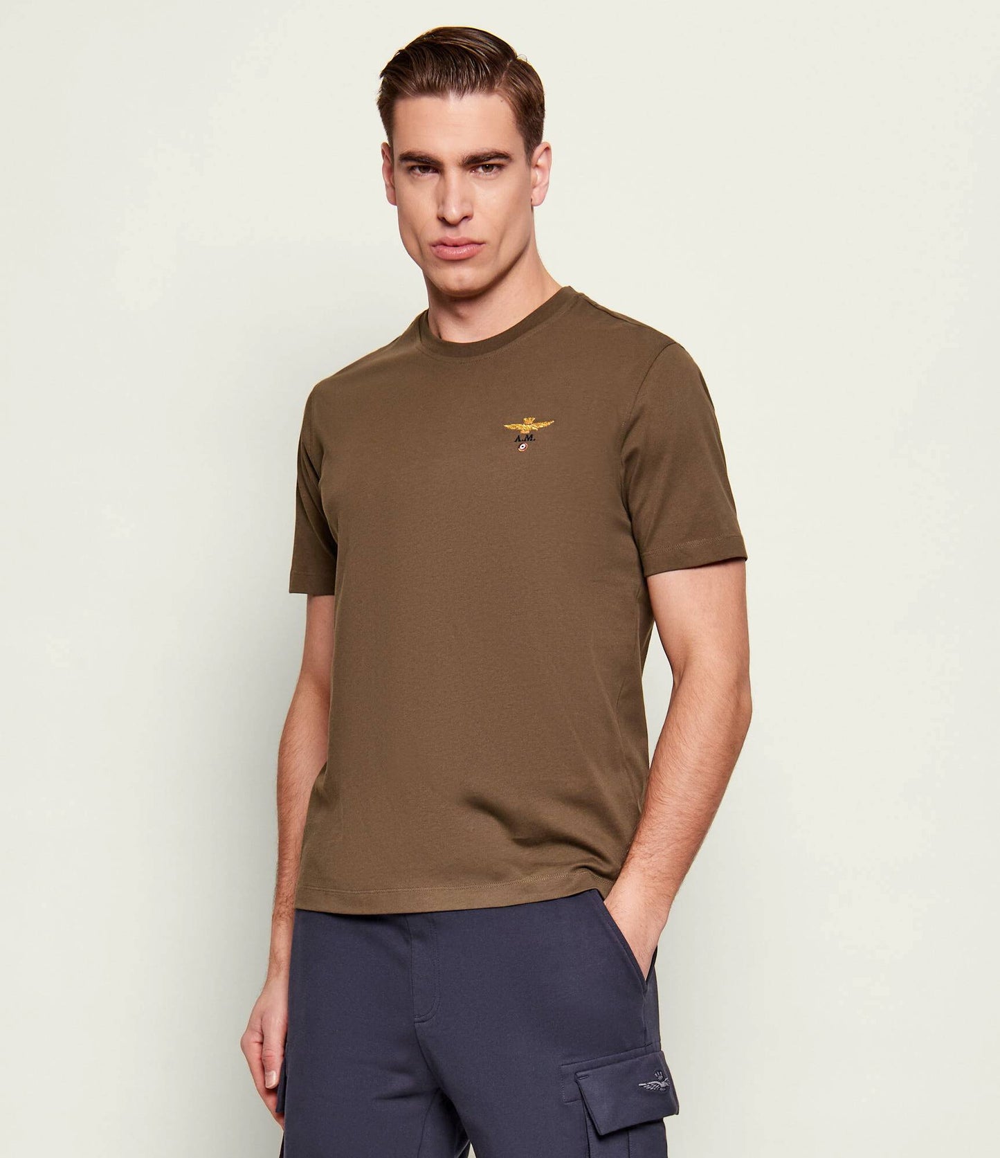 T-SHIRT UOMO AERONAUTICA MILITARE BASIC MEZZA MANICA MARRONE