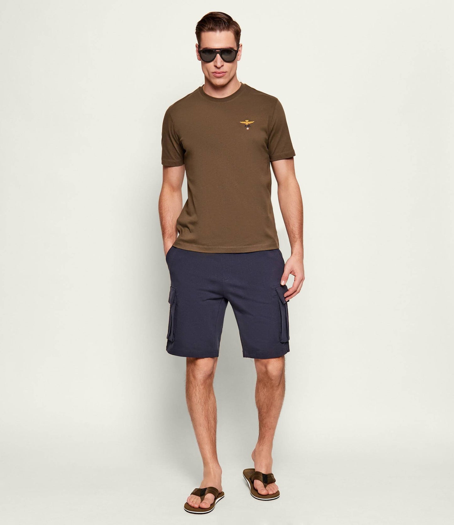 T-SHIRT UOMO AERONAUTICA MILITARE BASIC MEZZA MANICA MARRONE