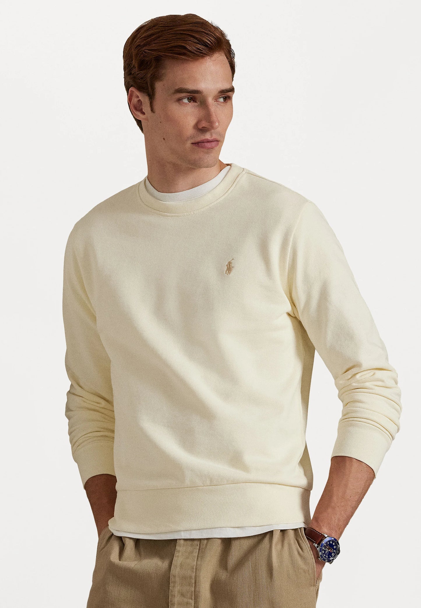 FELPA RALPH LAUREN LOOPBACK IN COTONE GIROCOLLO BEIGE