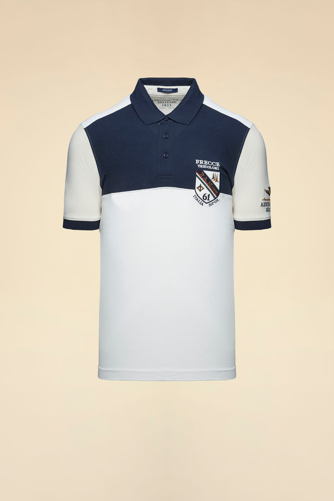 POLO UOMO AERONAUTICA MILITARE CON SCUDETTO MEZZA MANICA BIANCO/GHIACCIO/BLU NAVY