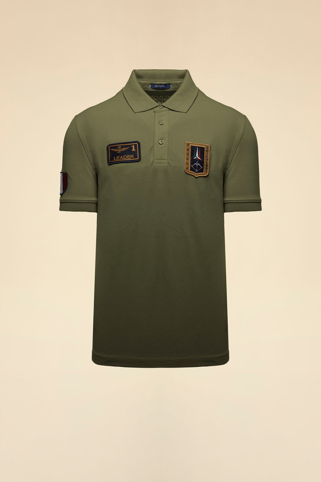 POLO UOMO AERONAUTICA MILITARE CON PATCH FRECCE TRICOLORI MEZZA MANICA VERDE