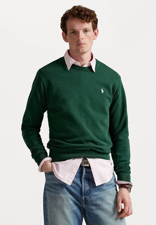 FELPA RALPH LAUREN LOOPBACK IN COTONE GIROCOLLO VERDE PINO