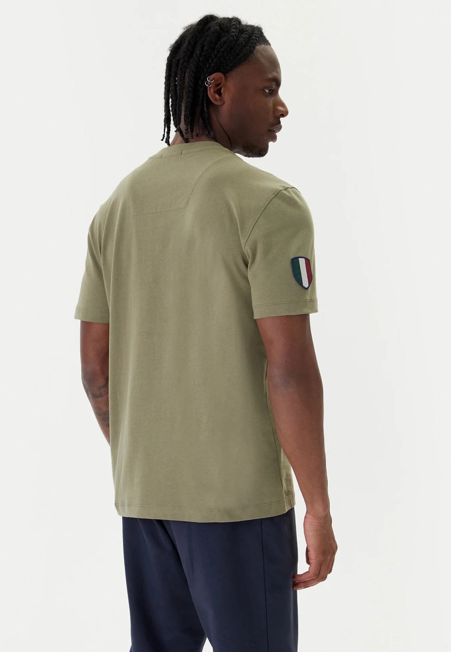 T-SHIRT UOMO AERONAUTICA MILITARE CON PATCH FRECCE TRICOLORI MEZZA MANICA VERDE