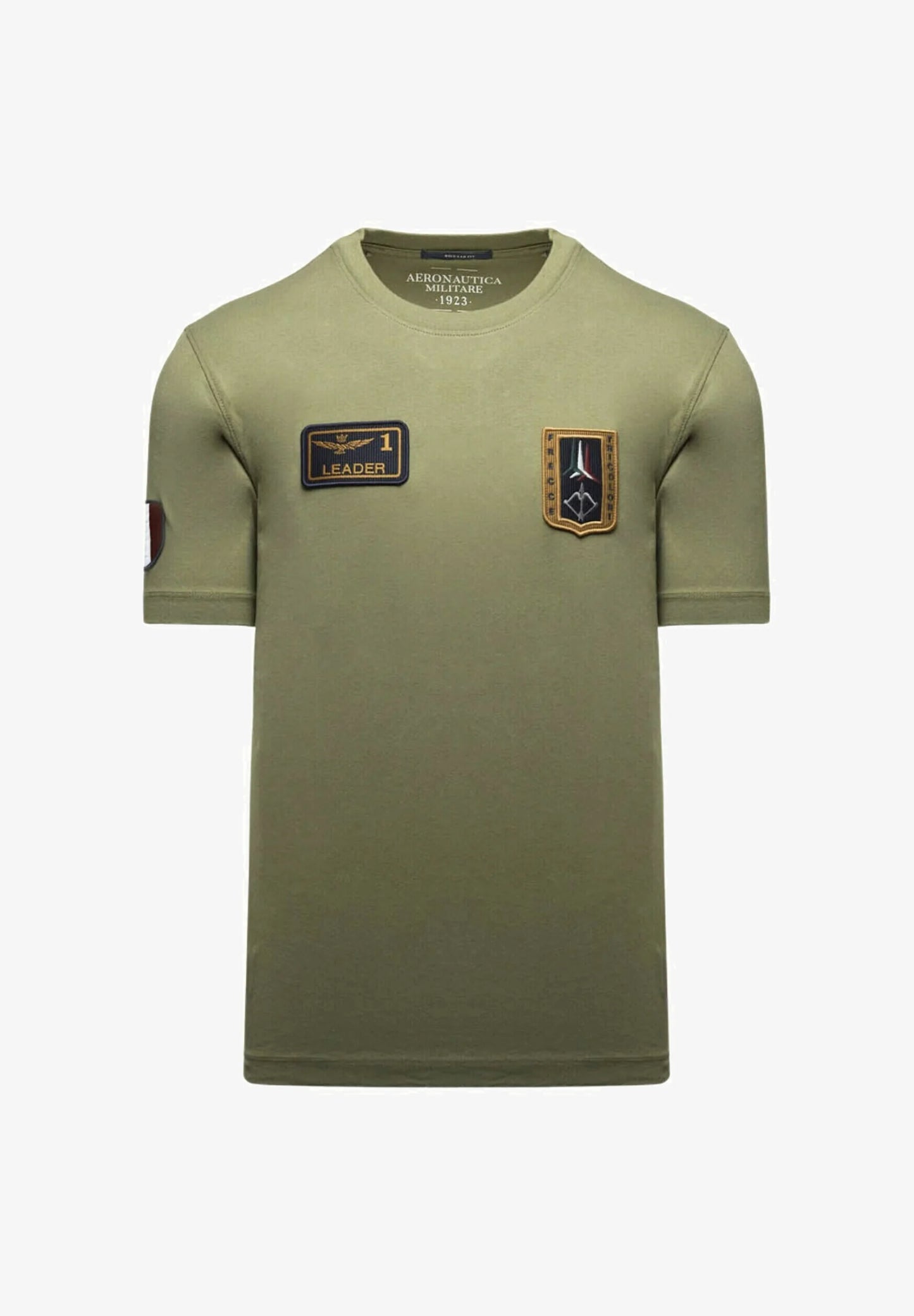 T-SHIRT UOMO AERONAUTICA MILITARE CON PATCH FRECCE TRICOLORI MEZZA MANICA VERDE