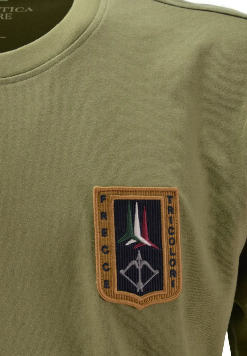 T-SHIRT UOMO AERONAUTICA MILITARE CON PATCH FRECCE TRICOLORI MEZZA MANICA VERDE