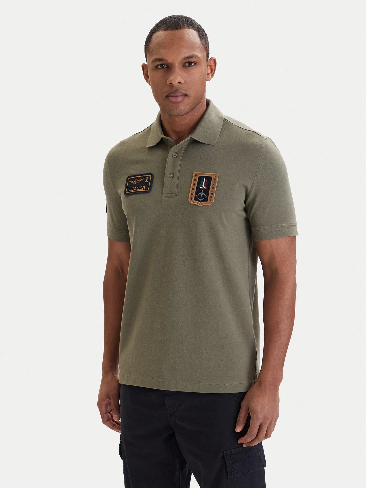 POLO UOMO AERONAUTICA MILITARE CON PATCH FRECCE TRICOLORI MEZZA MANICA VERDE