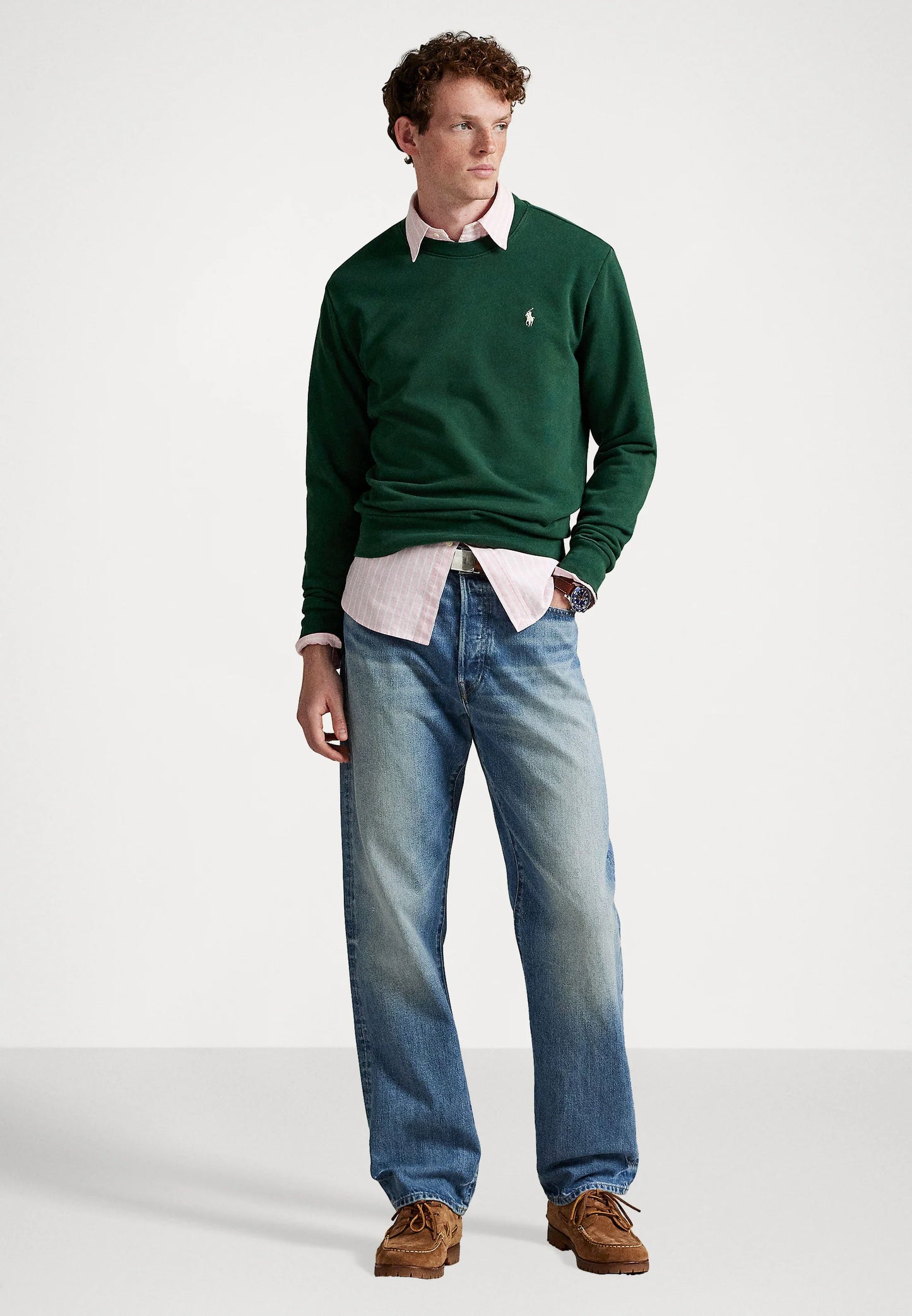 FELPA RALPH LAUREN LOOPBACK IN COTONE GIROCOLLO VERDE PINO