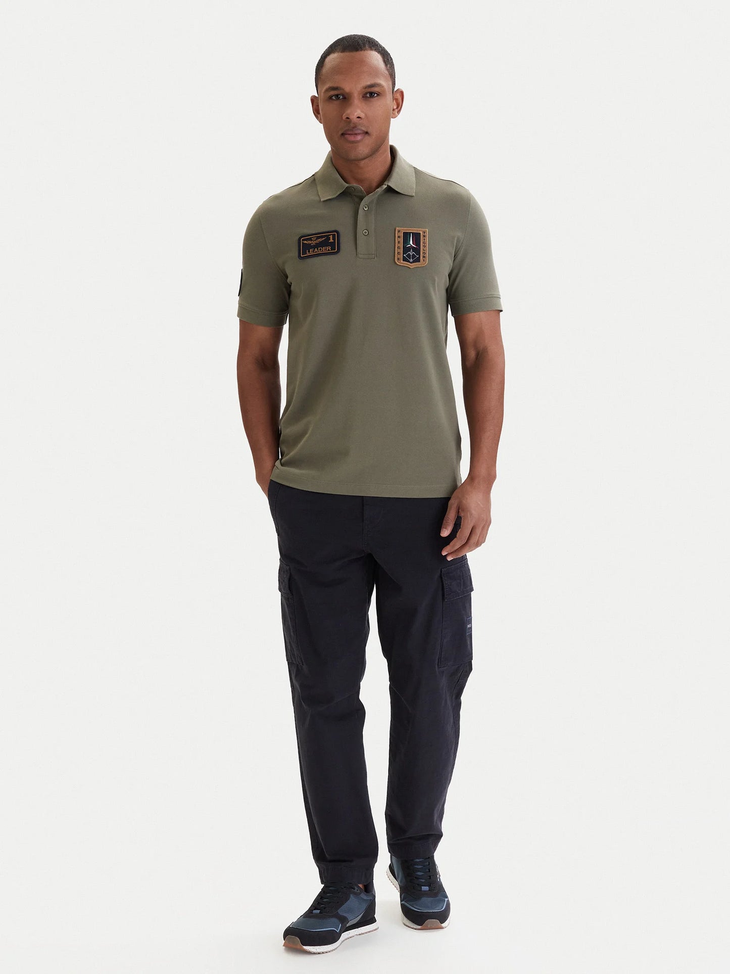 POLO UOMO AERONAUTICA MILITARE CON PATCH FRECCE TRICOLORI MEZZA MANICA VERDE