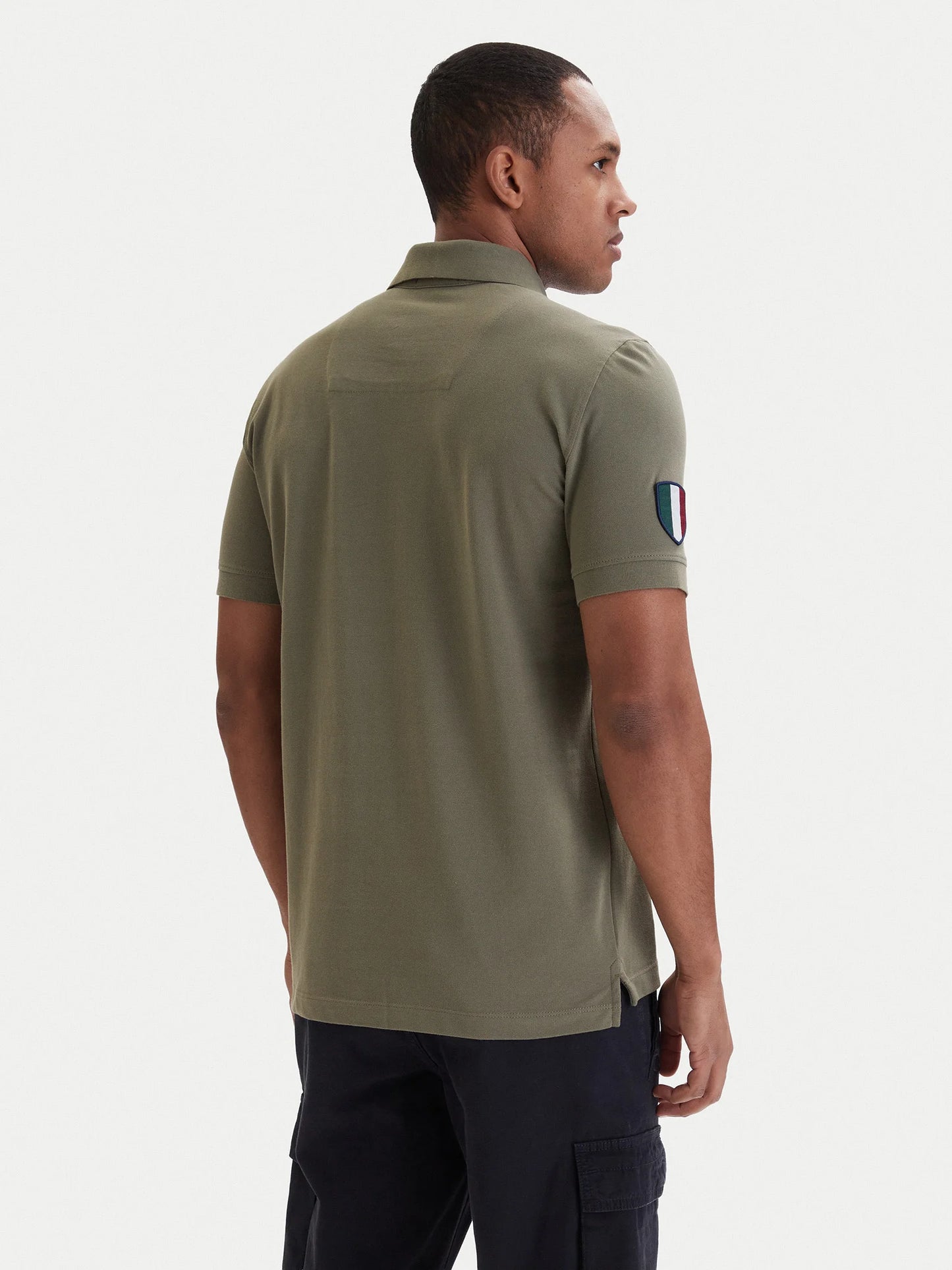 POLO UOMO AERONAUTICA MILITARE CON PATCH FRECCE TRICOLORI MEZZA MANICA VERDE