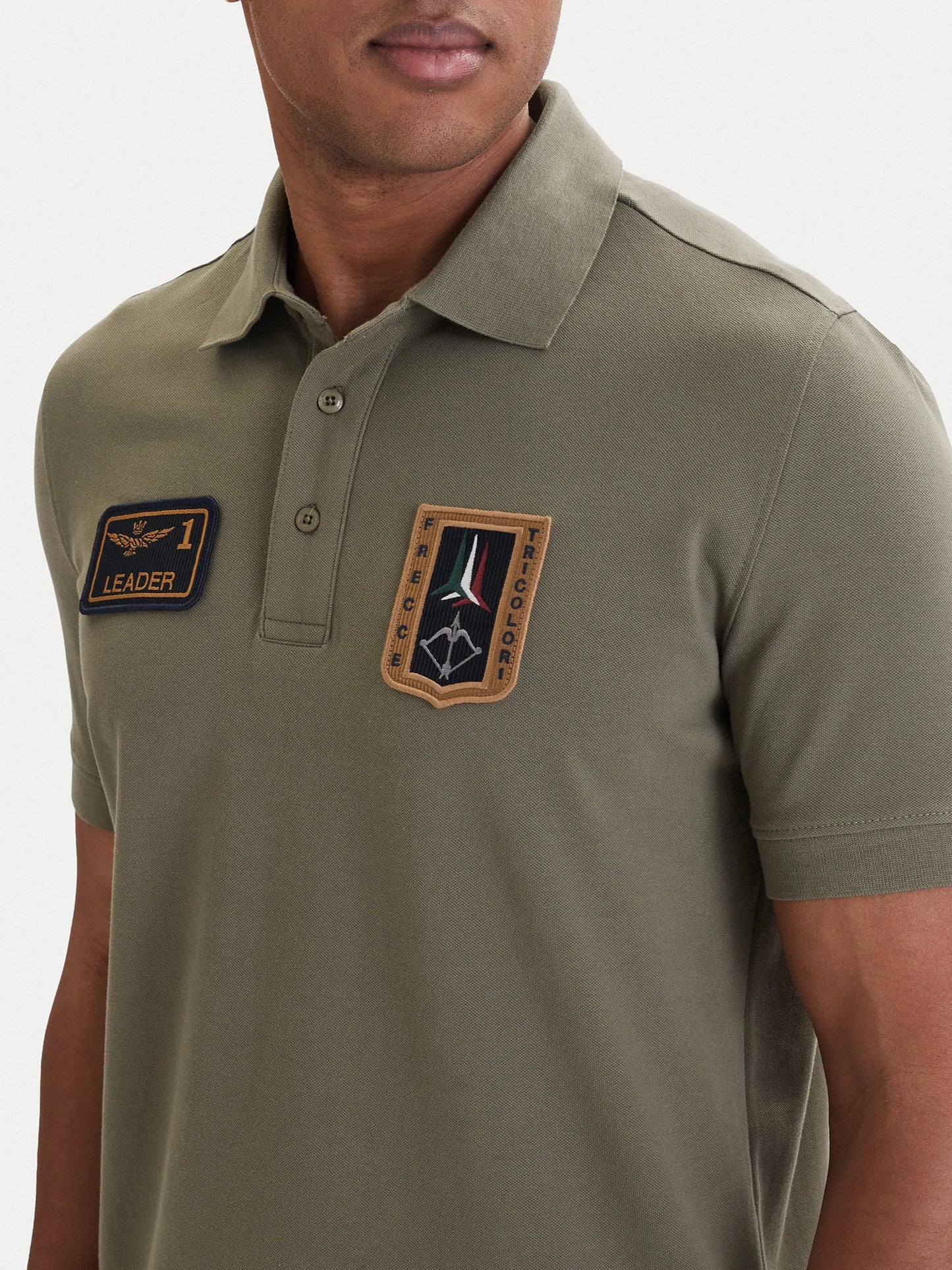 POLO UOMO AERONAUTICA MILITARE CON PATCH FRECCE TRICOLORI MEZZA MANICA VERDE